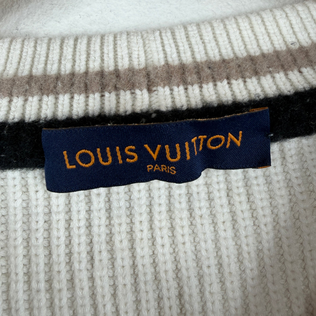 Louis Vuitton V Neck Cursive Logo Knit Sweater