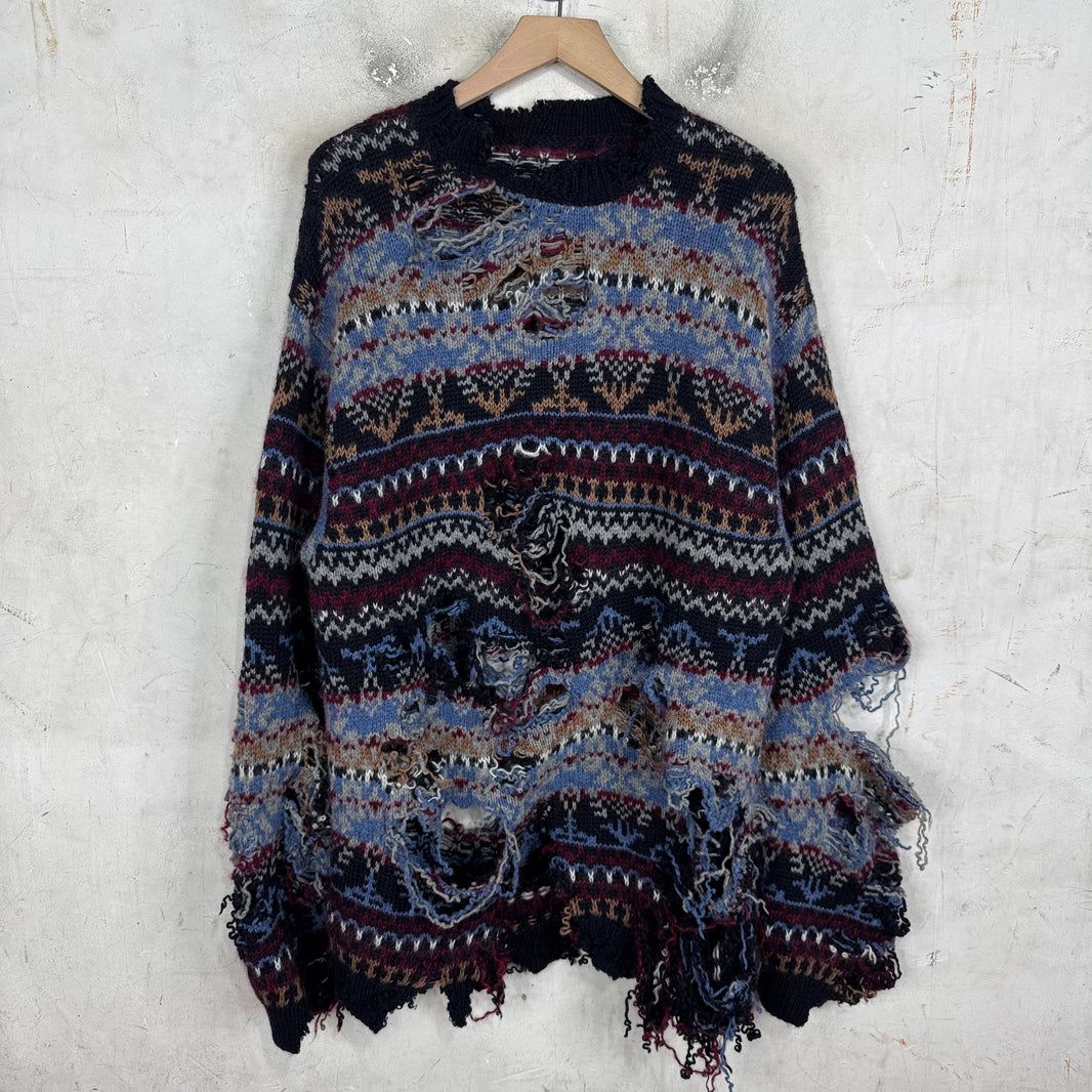 Balenciaga Sample Distressed Patterned Knit Sweater