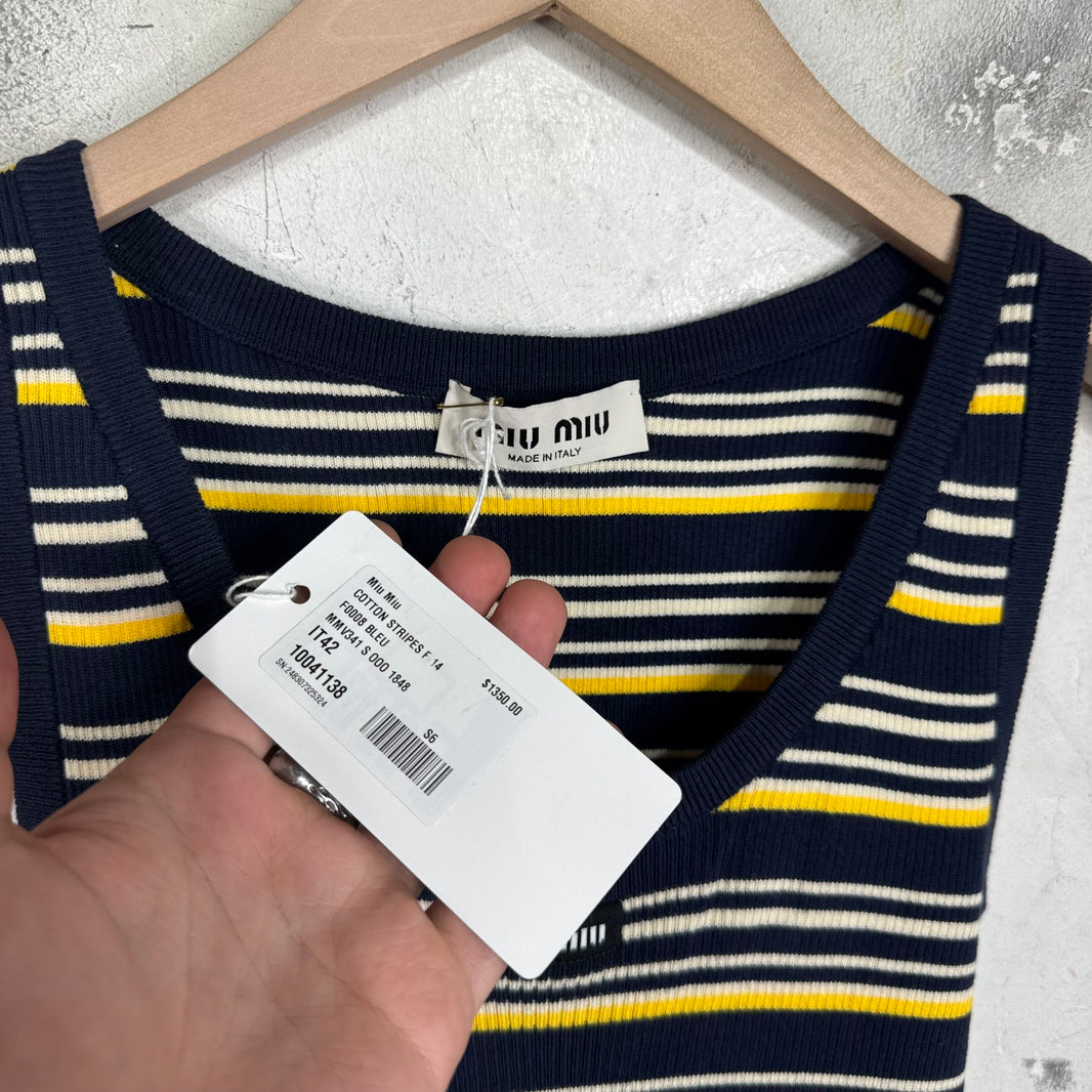Miu Miu Striped Logo Sleeveless Top