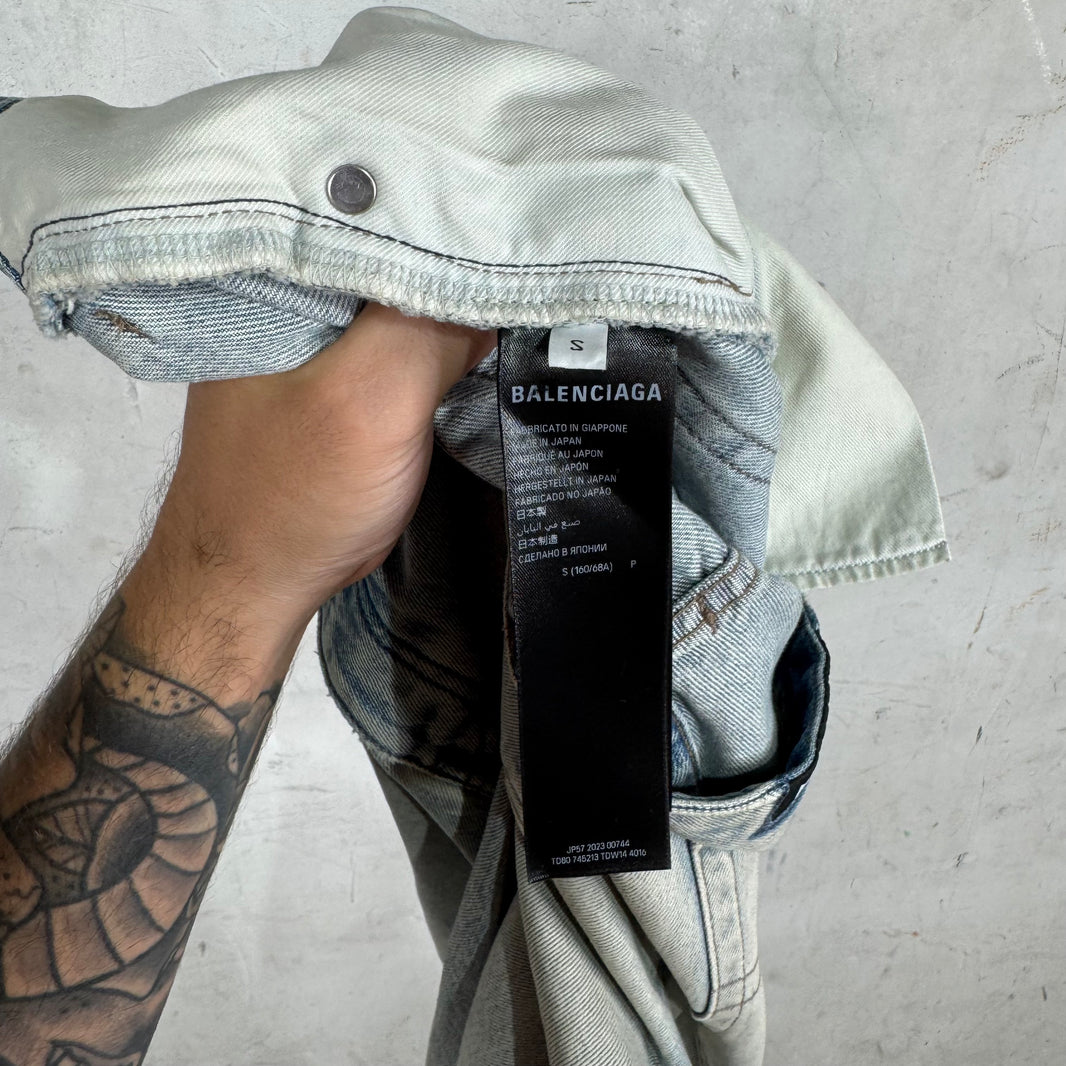 Balenciaga Lightwash Baggy Distressed Hem Jeans