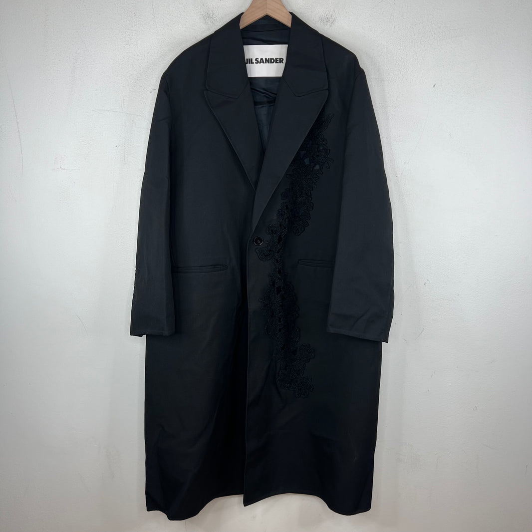 Jil Sander Black Floral Knit Trench Coat