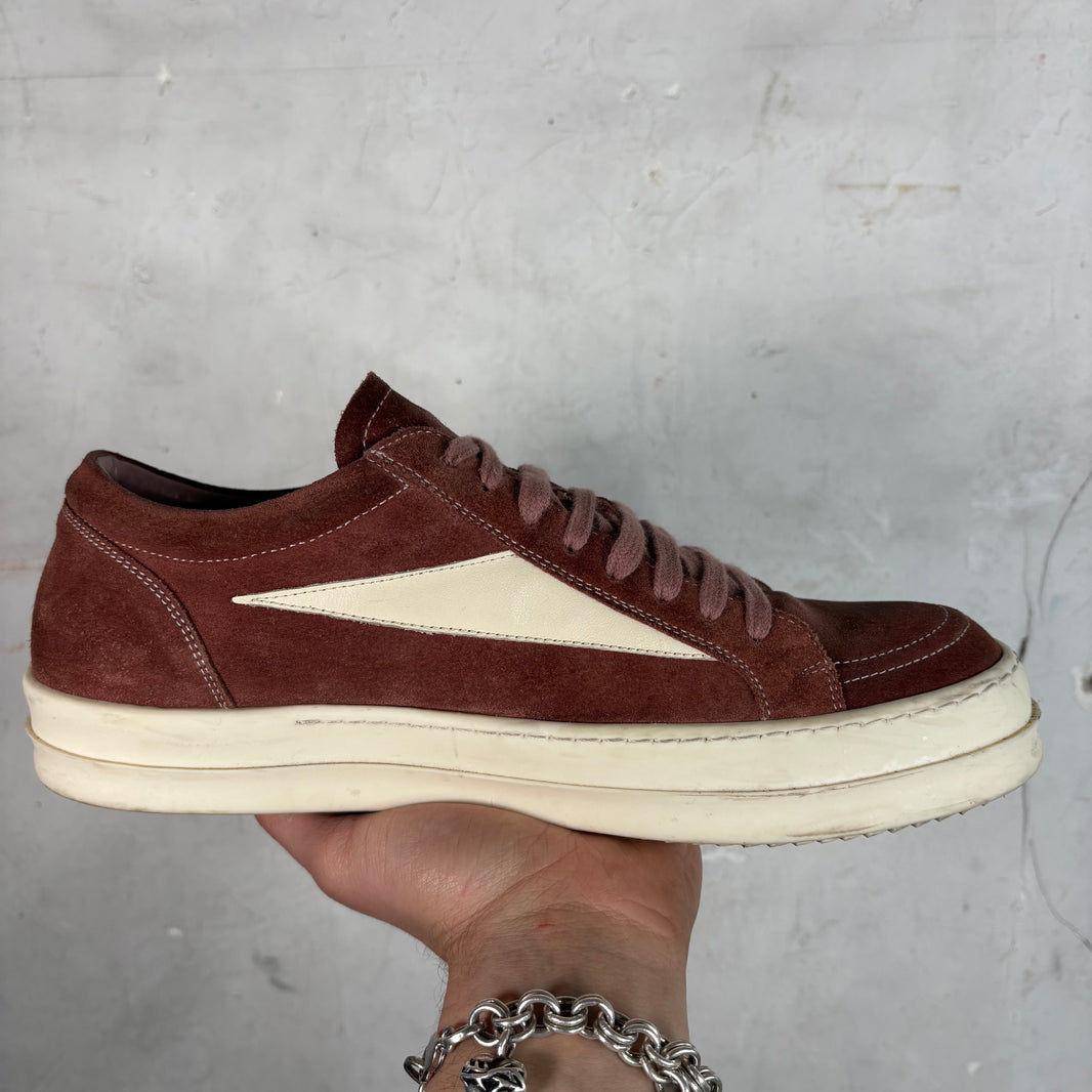Rick Owens Burgundy Suede Vintage Sneakers