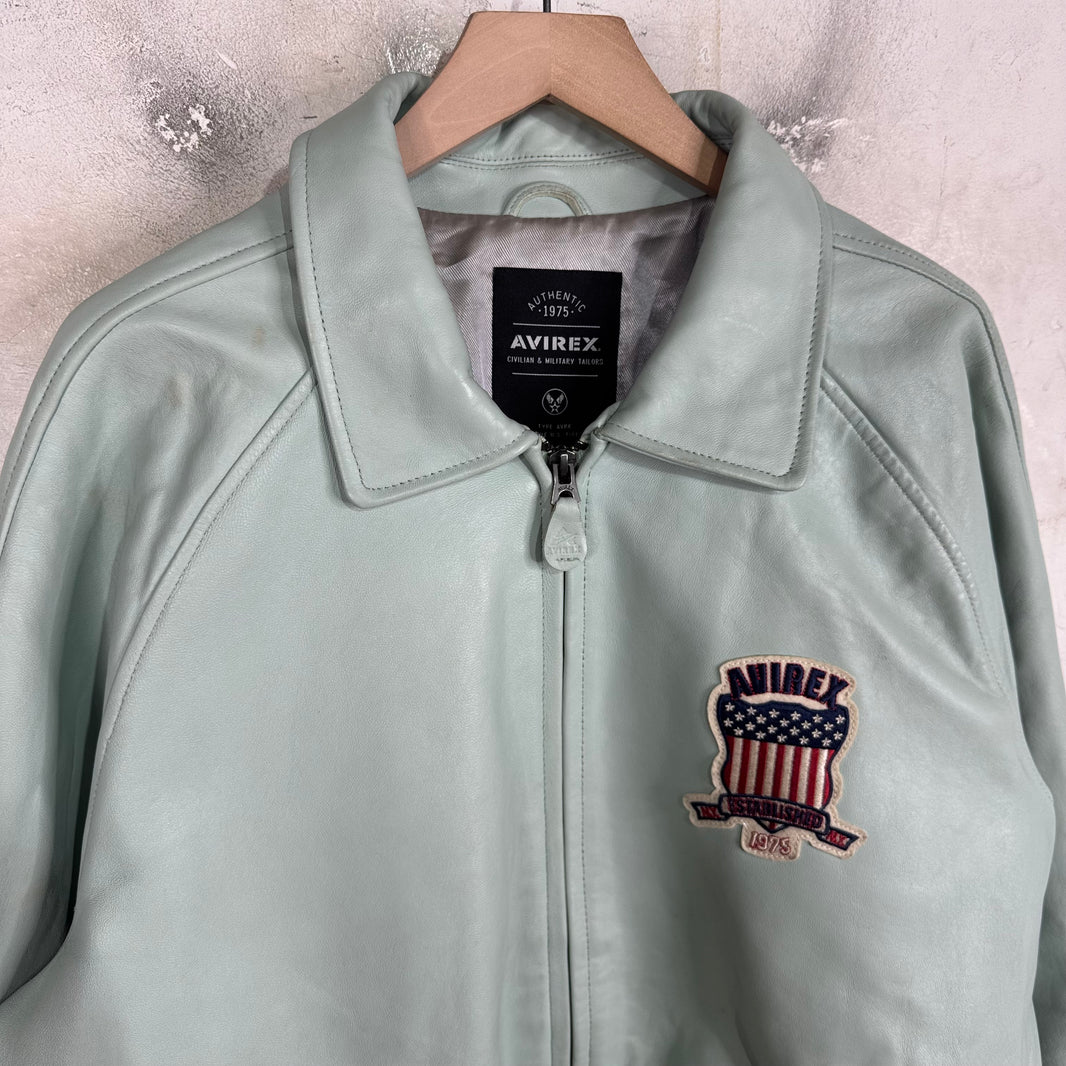 Avirex Teal Leather Crest Jacket