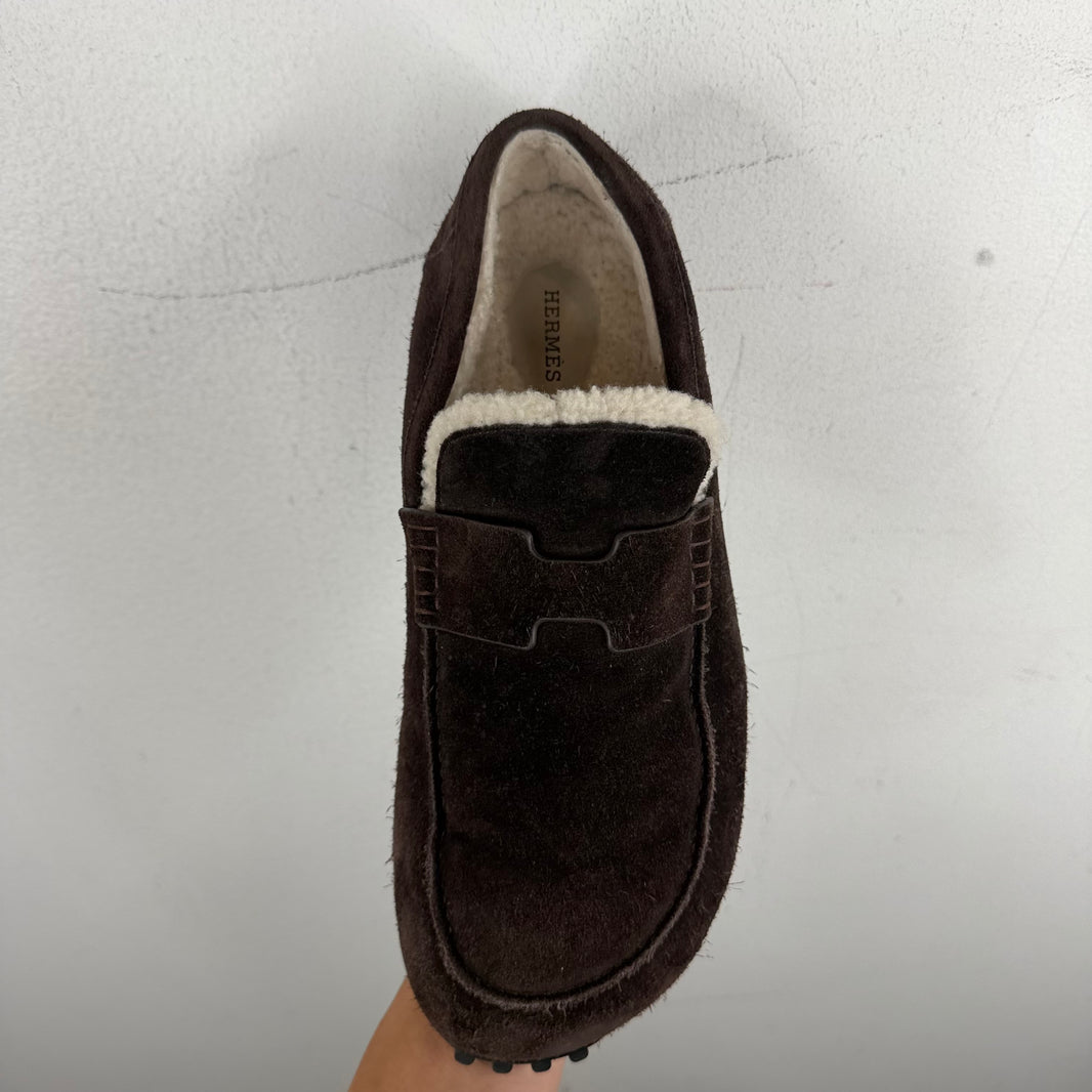 Hermes Shearling Lined Lazy Loafers
