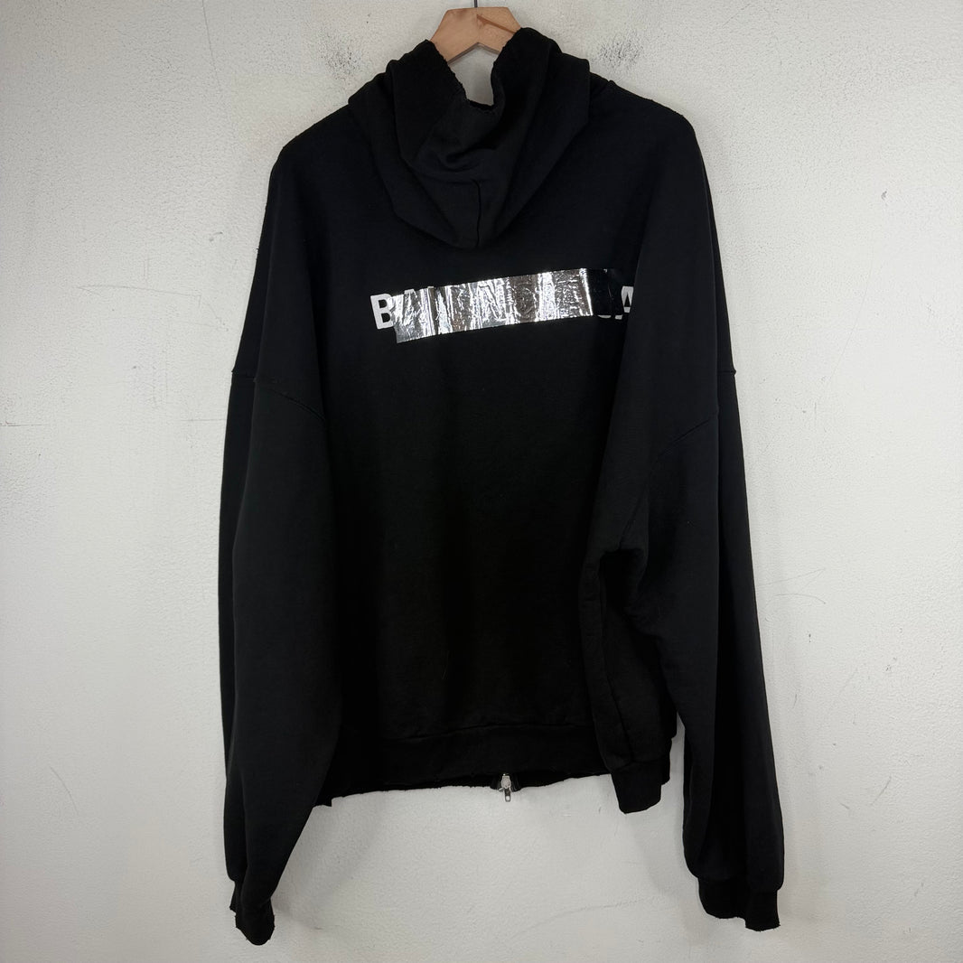 Balenciaga Silver Tape Zip-Up Hoodie