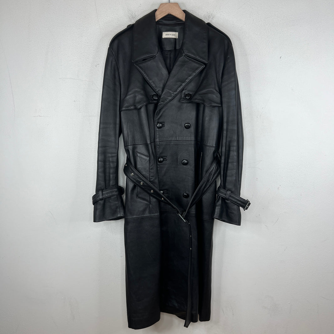 Ernest W. Baker Double Breasted Black Leather Trench Coat