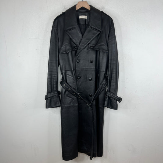 Ernest W. Baker Double Breasted Black Leather Trench Coat