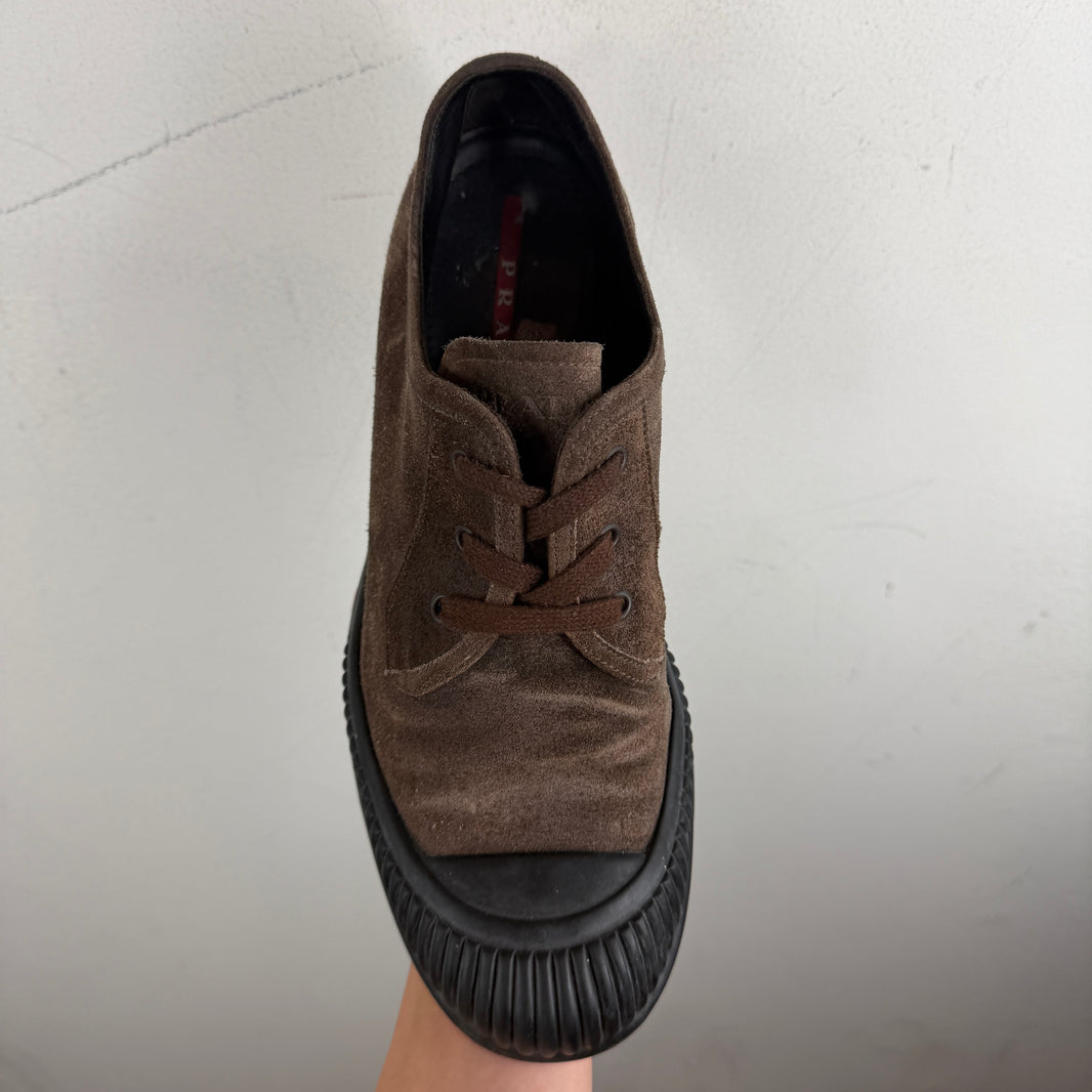 Prada Brown Suede Low Top Sneakers