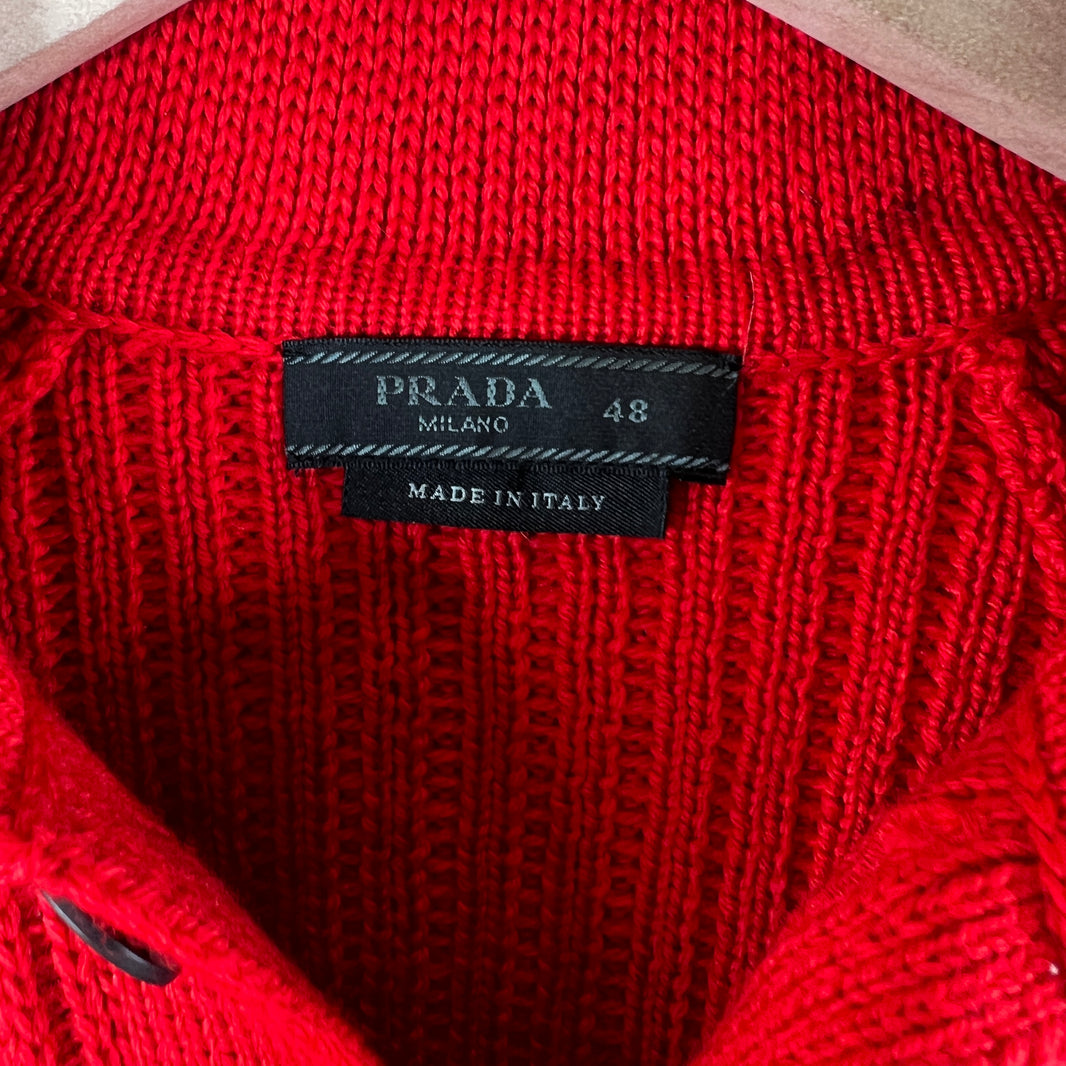 Prada Red Button Up Diamond Knit Cardigan