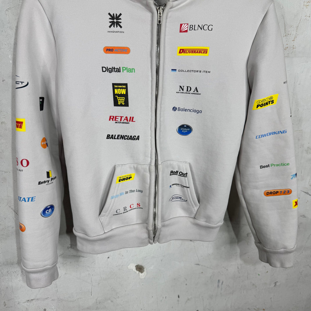 Balenciaga Multi Logo Shrunken Zip Hoodie