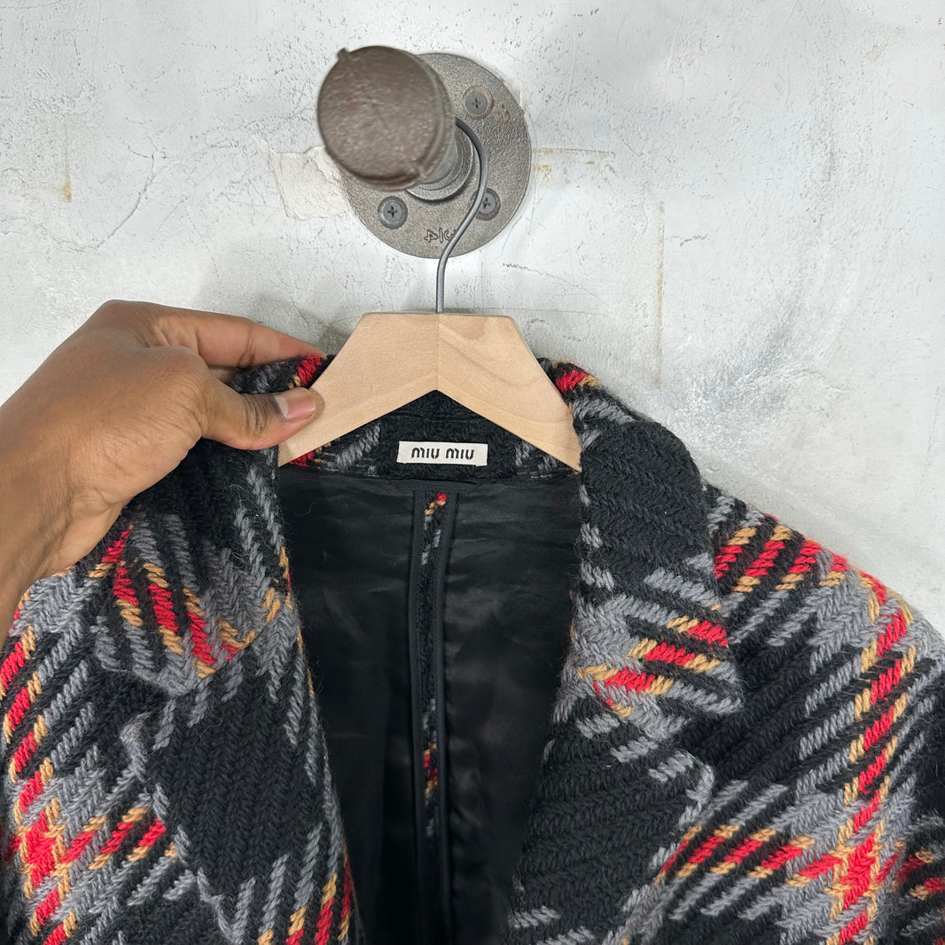 Miu Miu Knit Check Tooth Peacoat