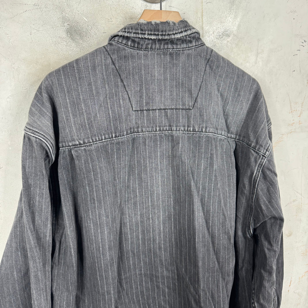 Balenciaga Distressed Pinstriped Denim Overshirt