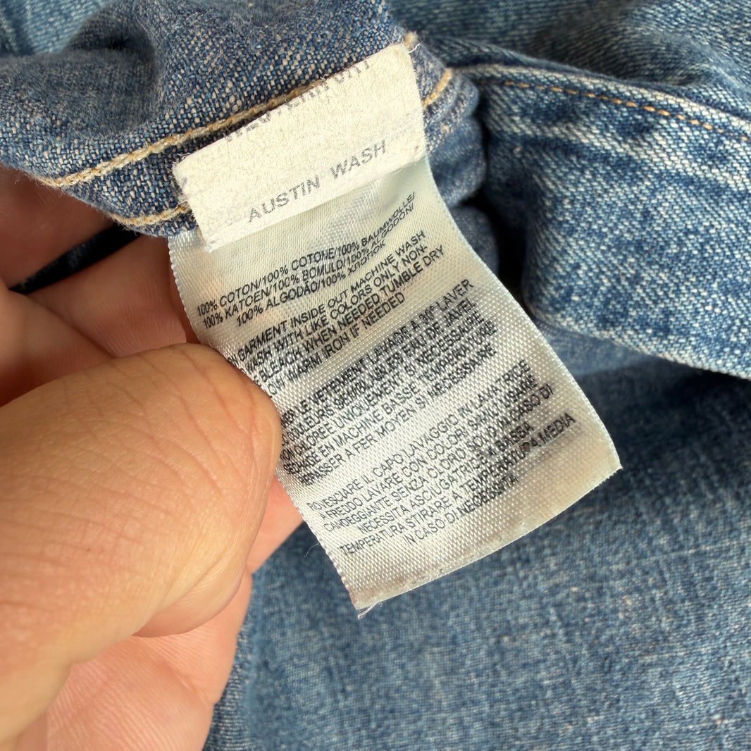 RRL Denim Western Snap Button Mandarin Collar Denim Shirt