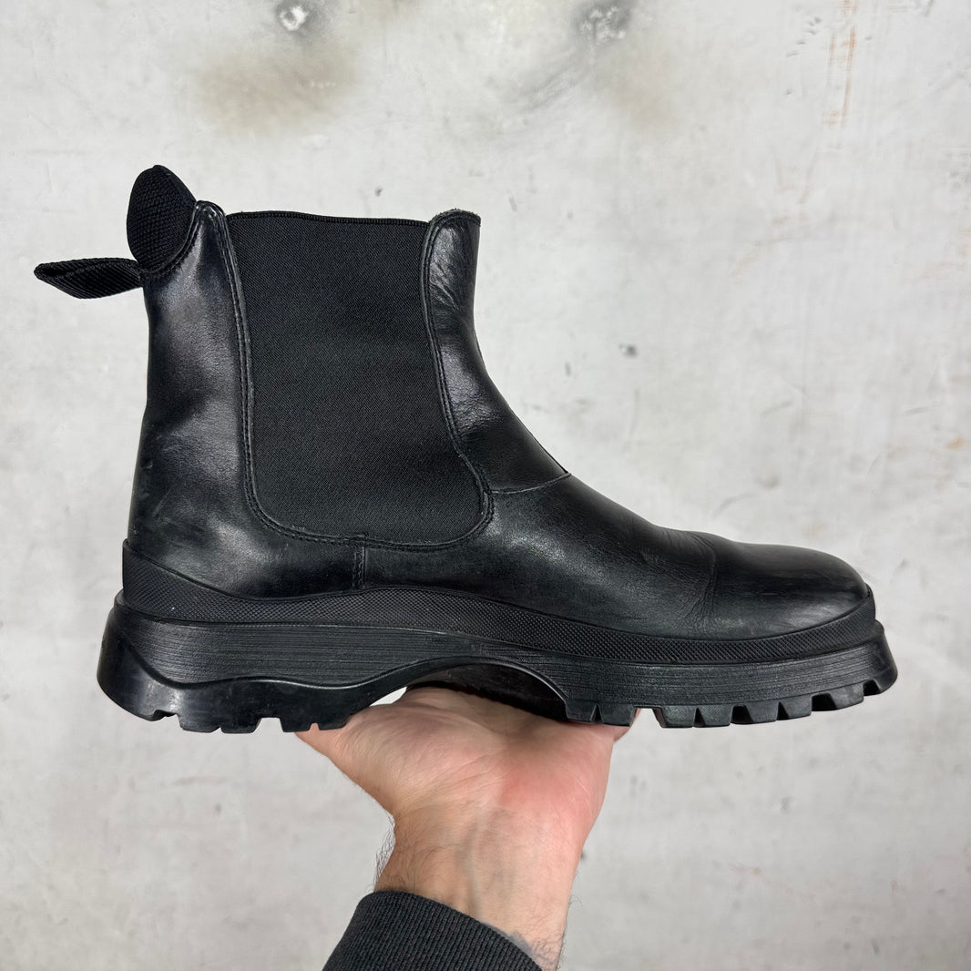Prada Black Leather Slip Brixxen Boots