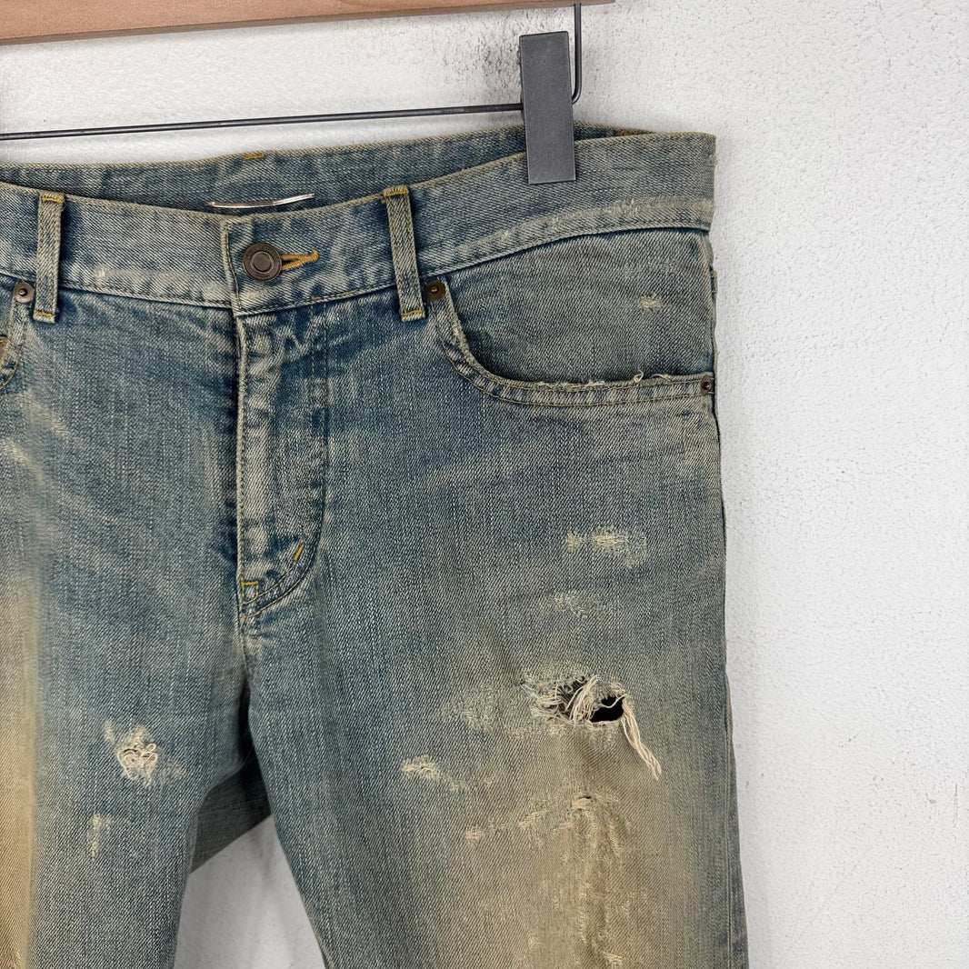 Saint Laurent D02 Washed Light Blue Distressed Jeans