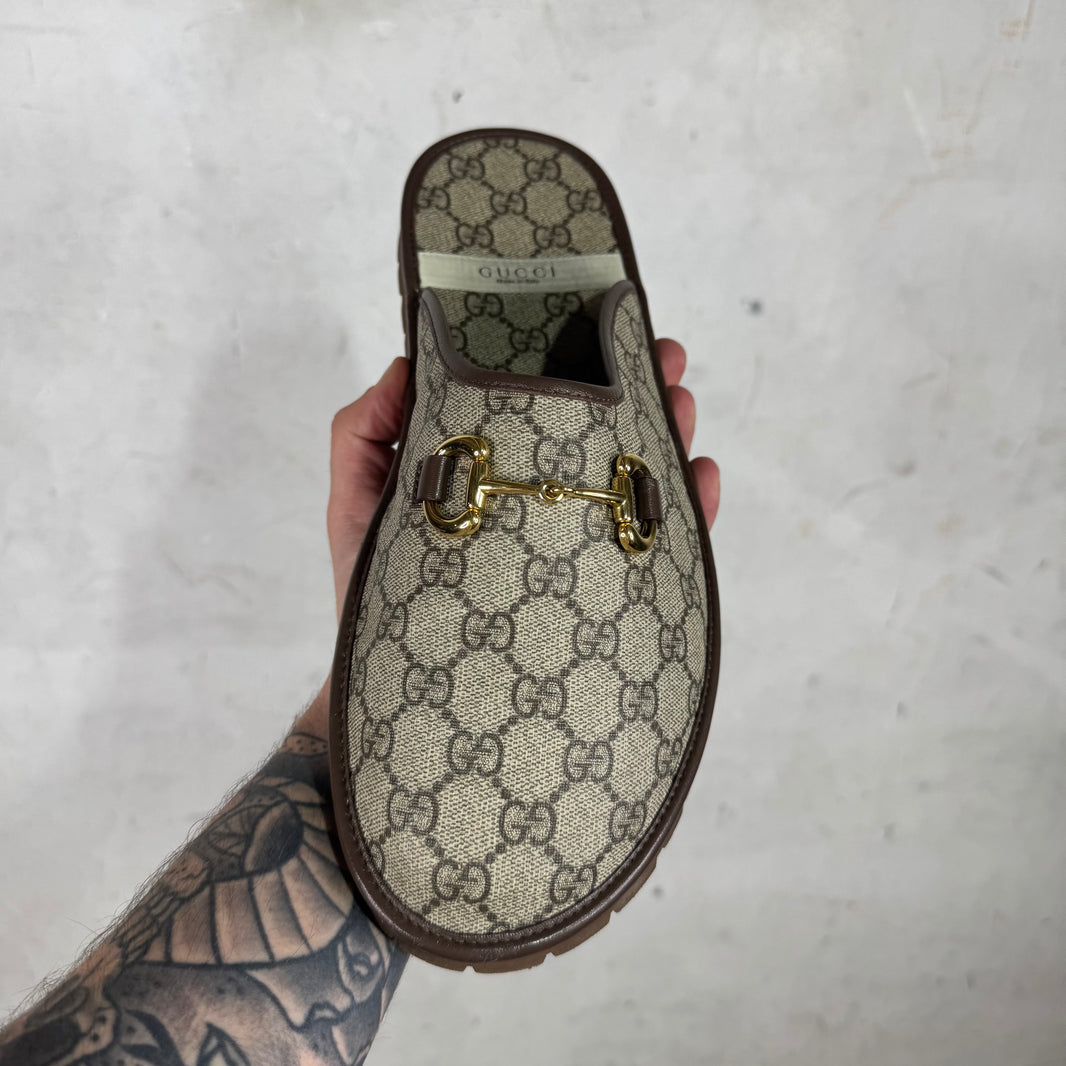 Gucci Monogram Horsebit Slides