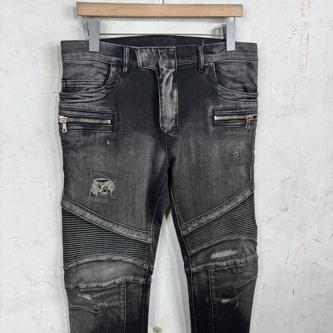 Balmain Altered Distressed Biker Jeans