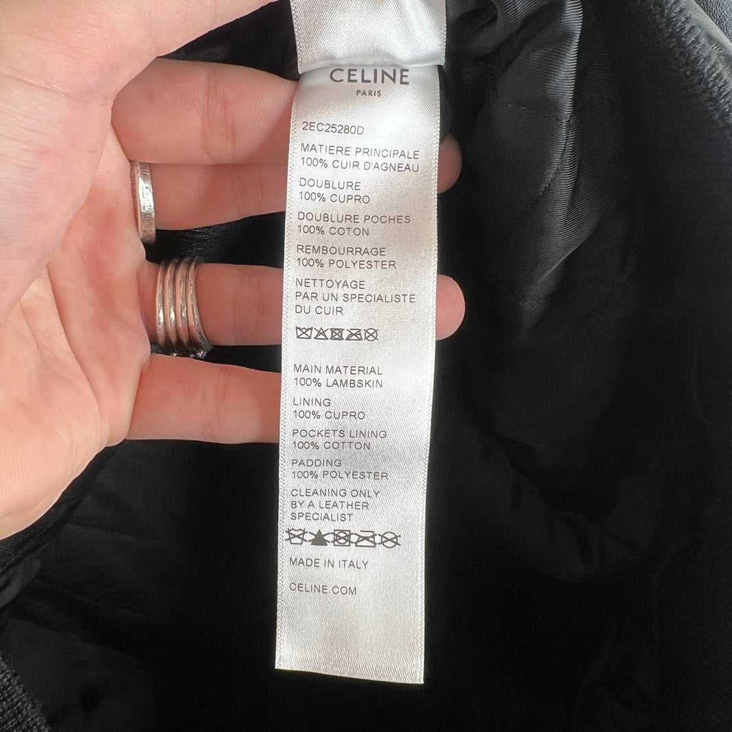 Celine Leather Hooded Bomber Jacket