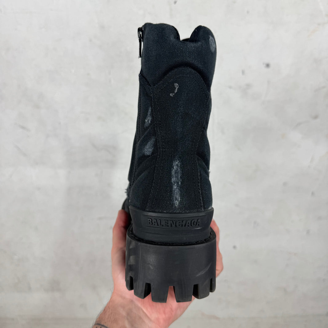 Balenciaga Black Distressed Strike Combat Boots