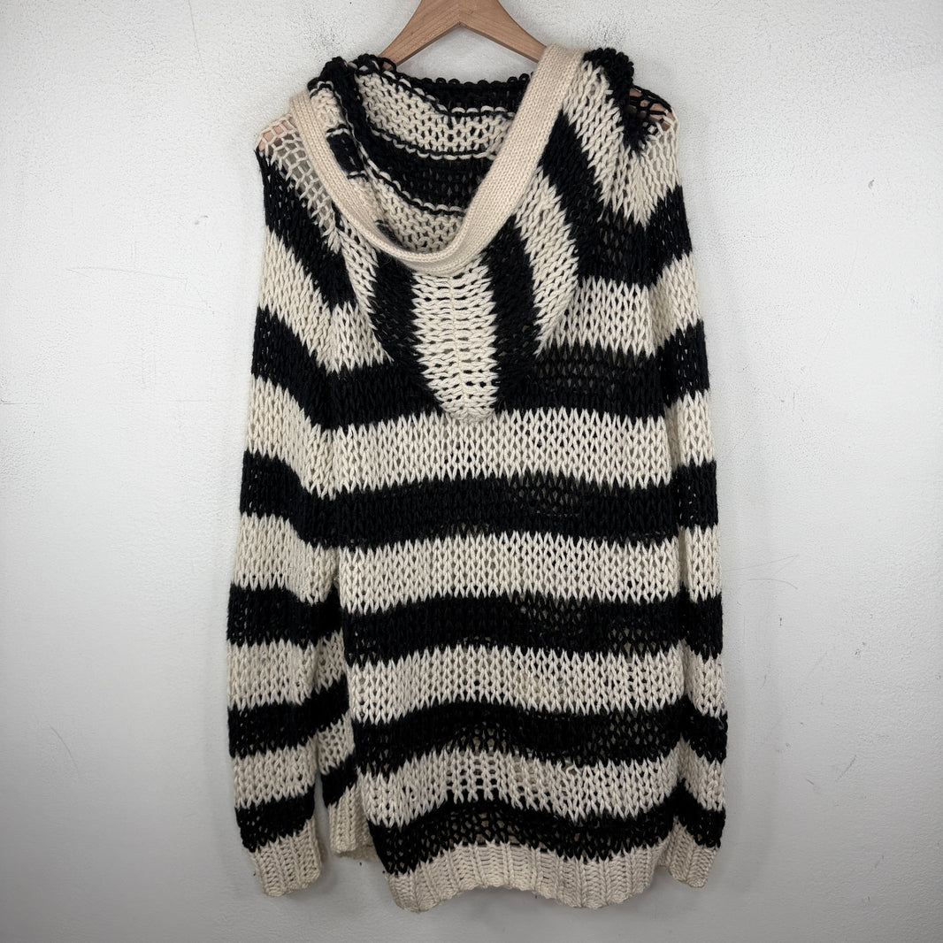 Saint Laurent Striped Cable Knit Hooded Sweater