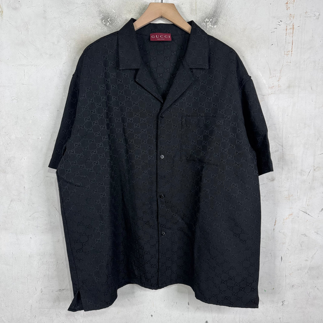 Gucci Black Monogram Camp Collar Shirt