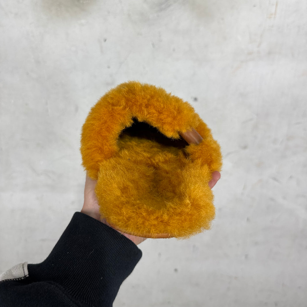Loewe Orange Shearling Mules