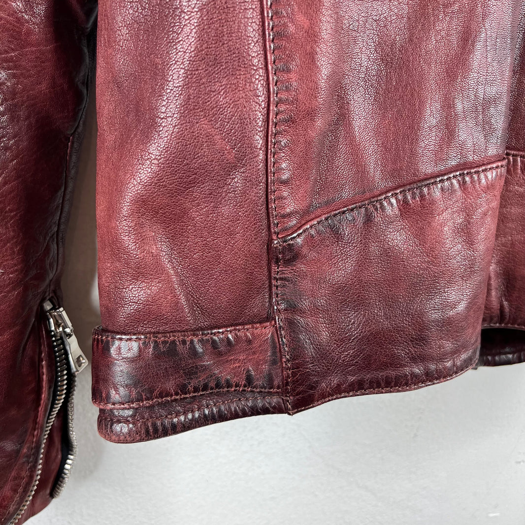 Balmain Lambskin Burgundy Perfecto Jacket