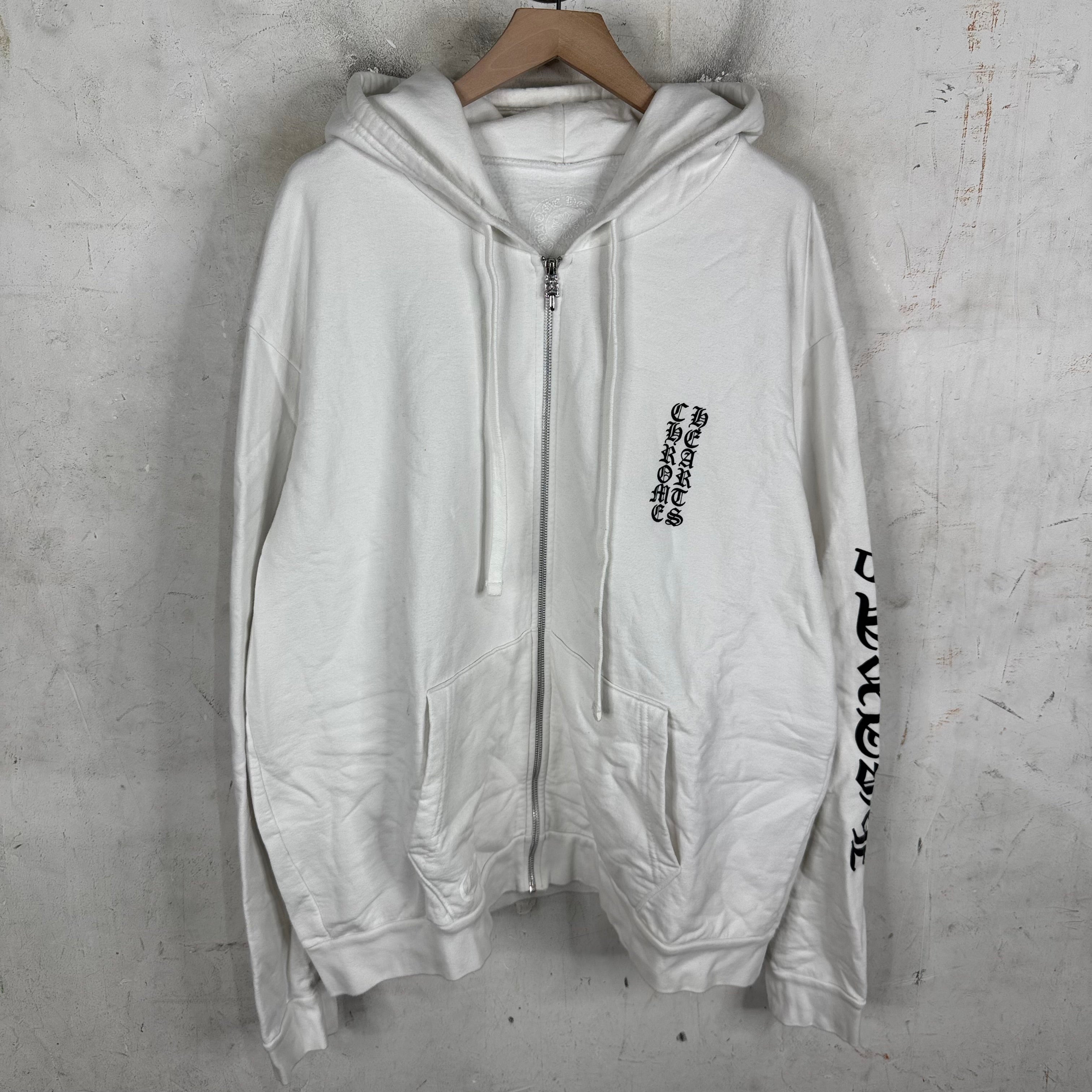 Chrome Hearts White Vertical Logo Zip-Up Hoodie – www.Lukes.store