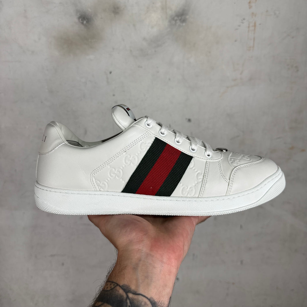 Gucci White Monogram Screener Sneakers