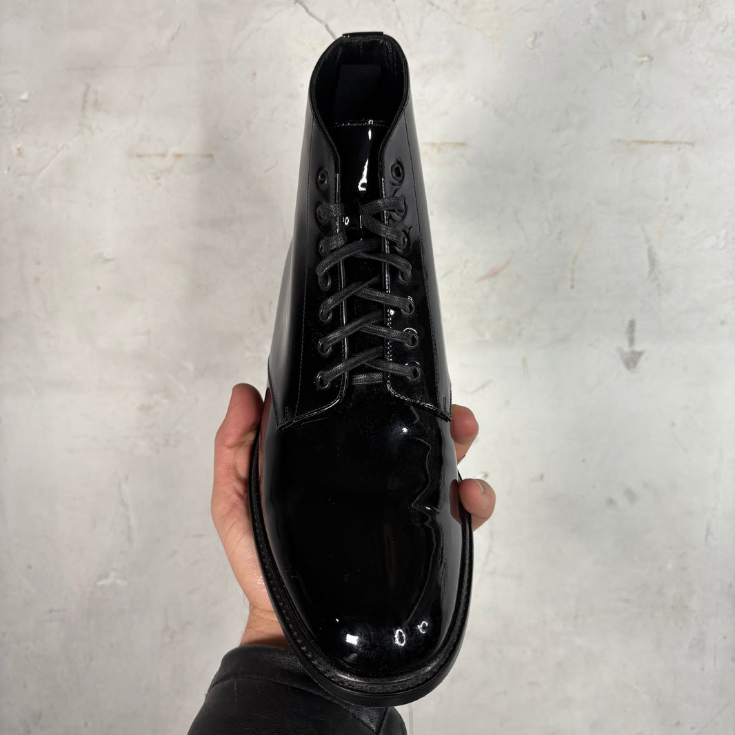 Saint Laurent Patent Leather Lace Up Boot