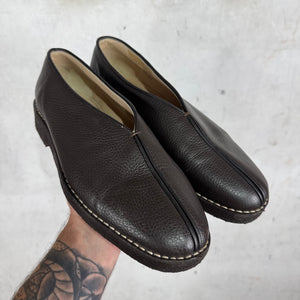 Lemaire Brown Leather Piped Slippers
