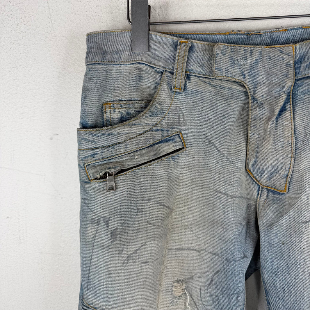 Balmain Distressed Light Blue Wash Biker Jeans