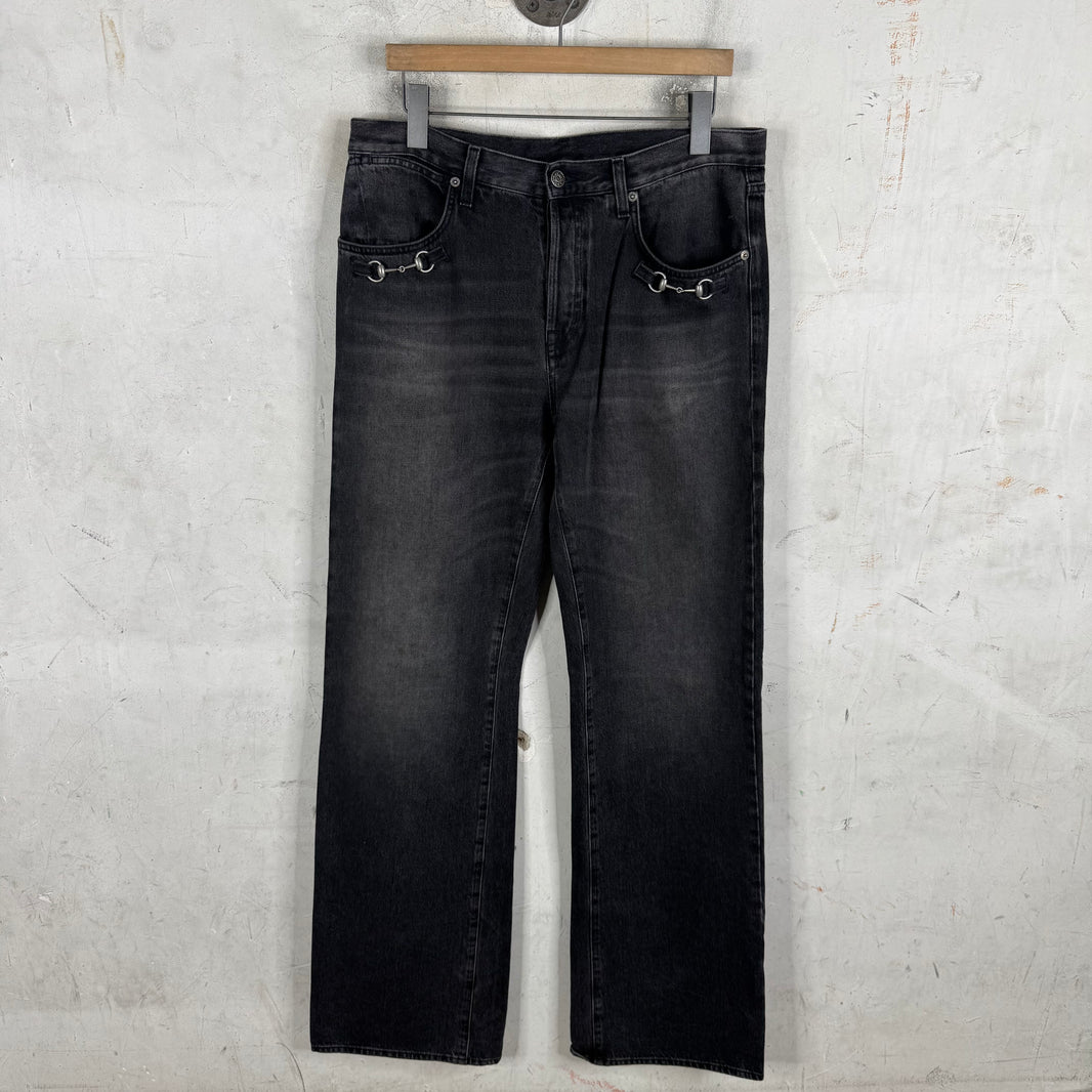 Gucci Washed Black Horsebit Jeans