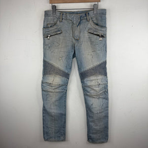 Balmain Distressed Light Blue Wash Biker Jeans