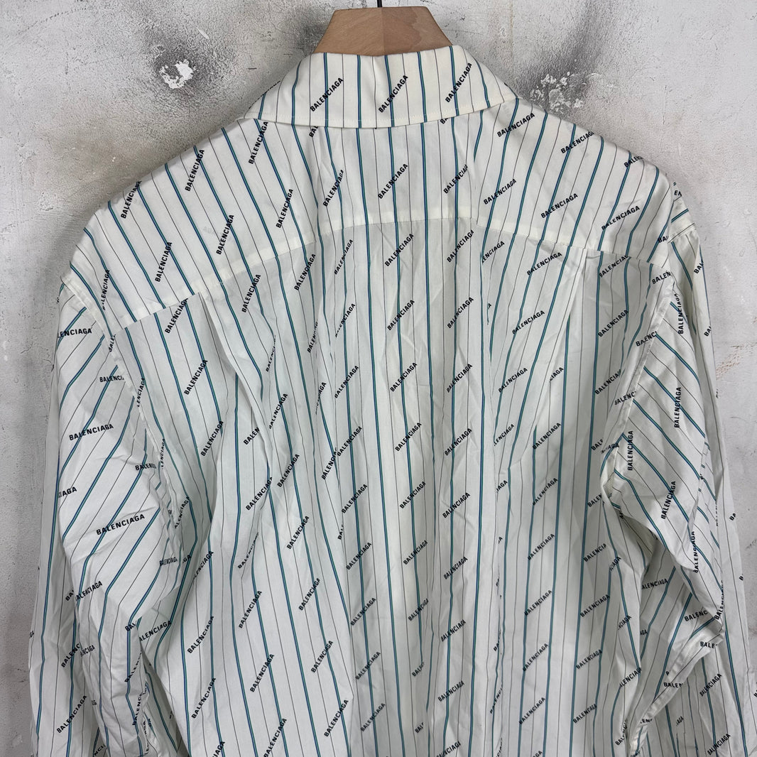 Balenciaga Striped Logo Print LS Shirt