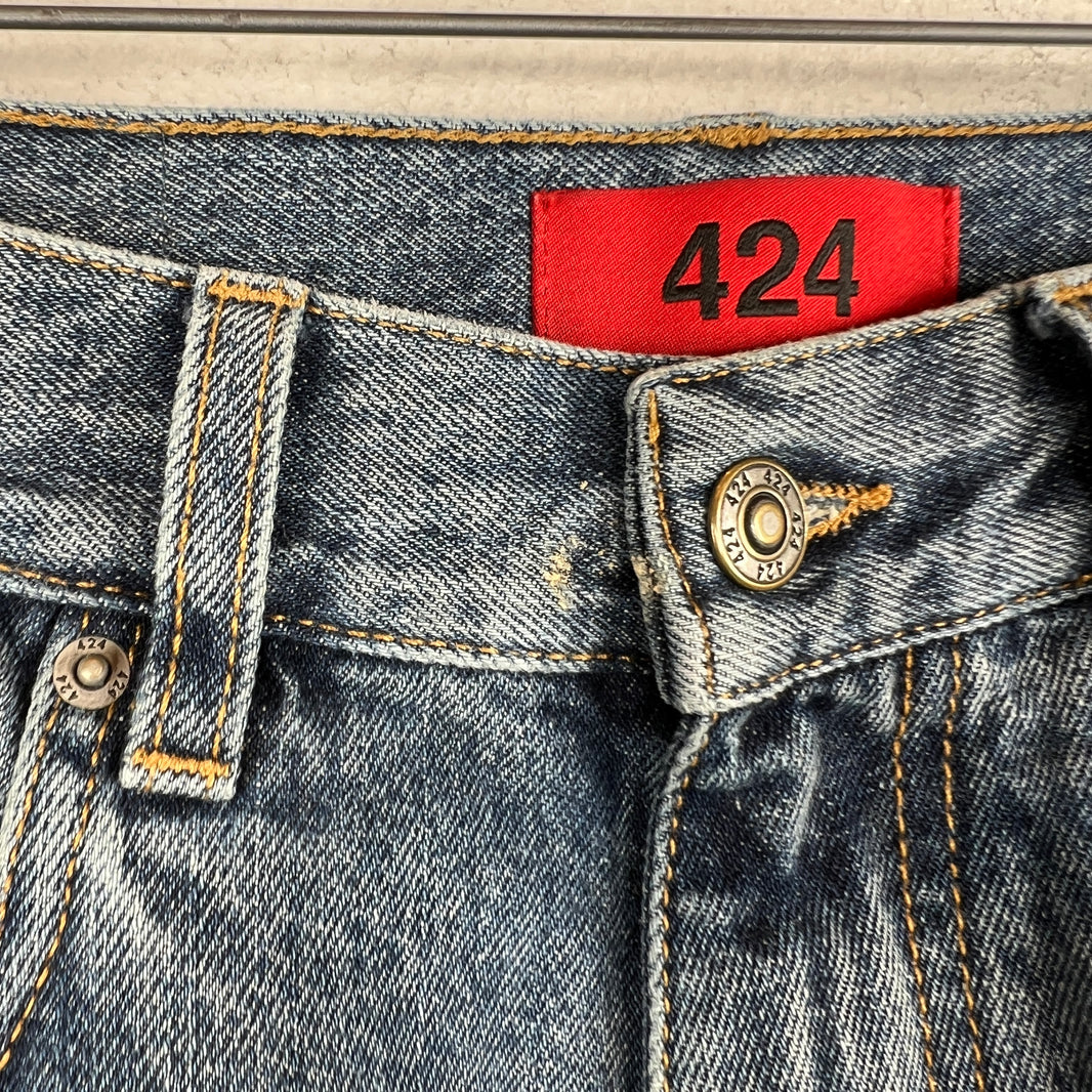 424 Blue Straight Leg Washed Denim Jeans