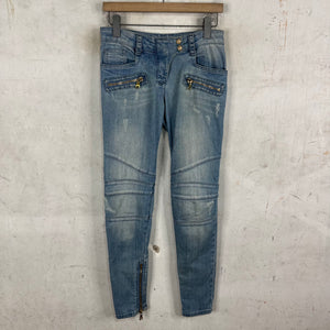 Balmain Womens Lightwash Biker Jeans