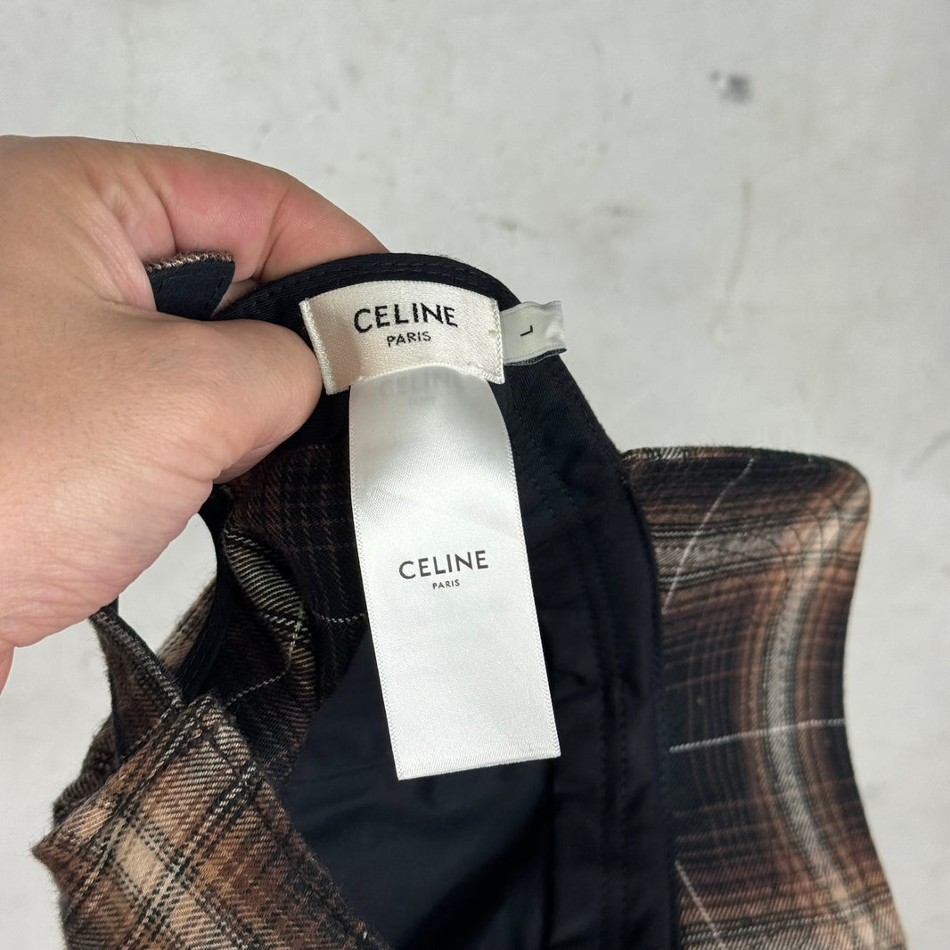 Celine Brown Plaid Chenille Logo Hat