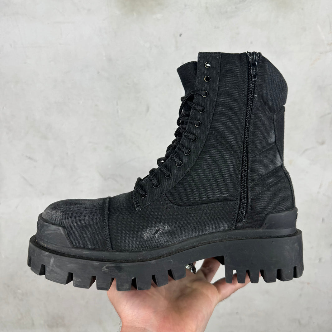 Balenciaga Distressed Canvas Strike Boots