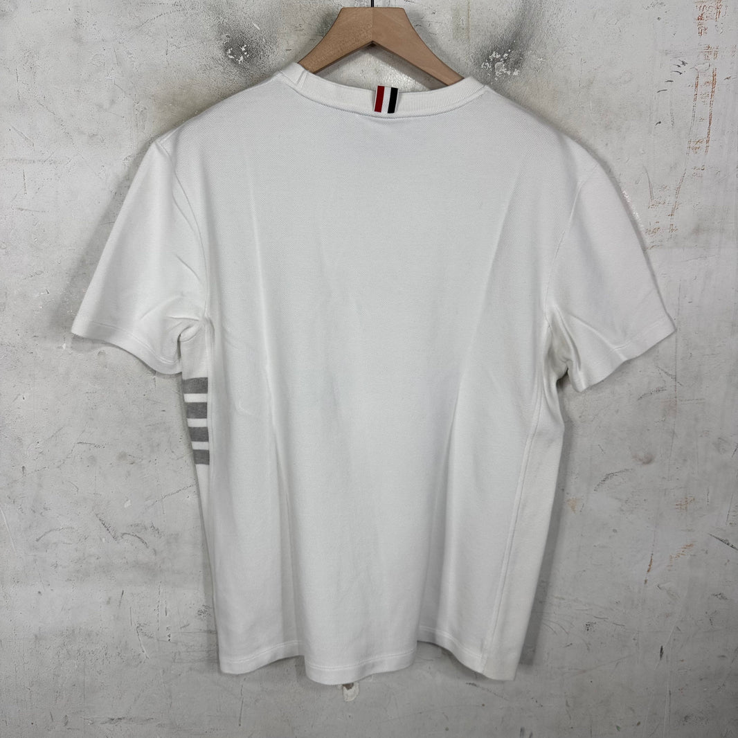Thom Browne Side Striped White T-Shirt