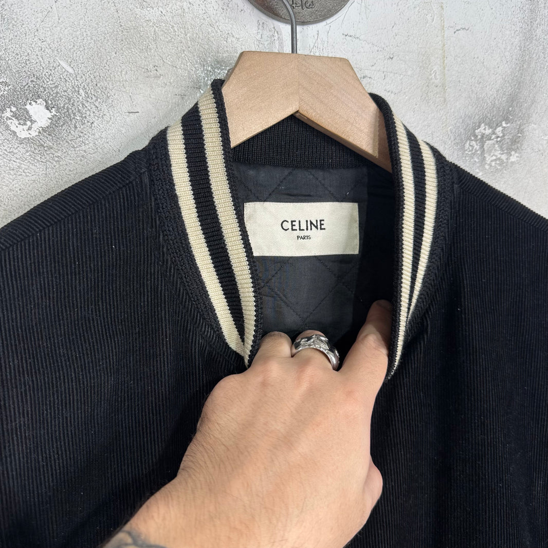 Celine Corduroy Logo Varsity Jacket