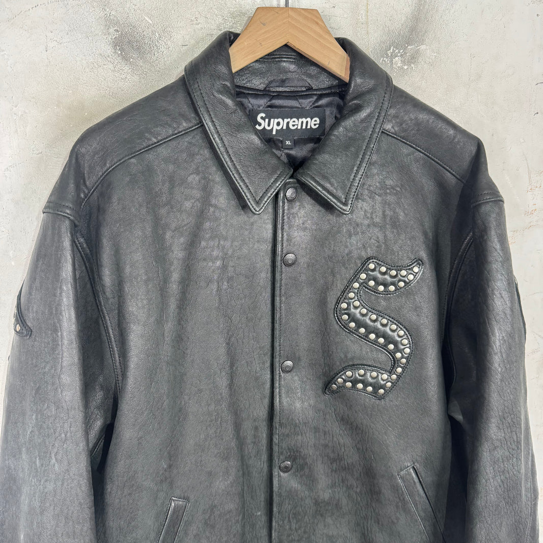 Supreme Pebbled Leather Studded Logo Jacket
