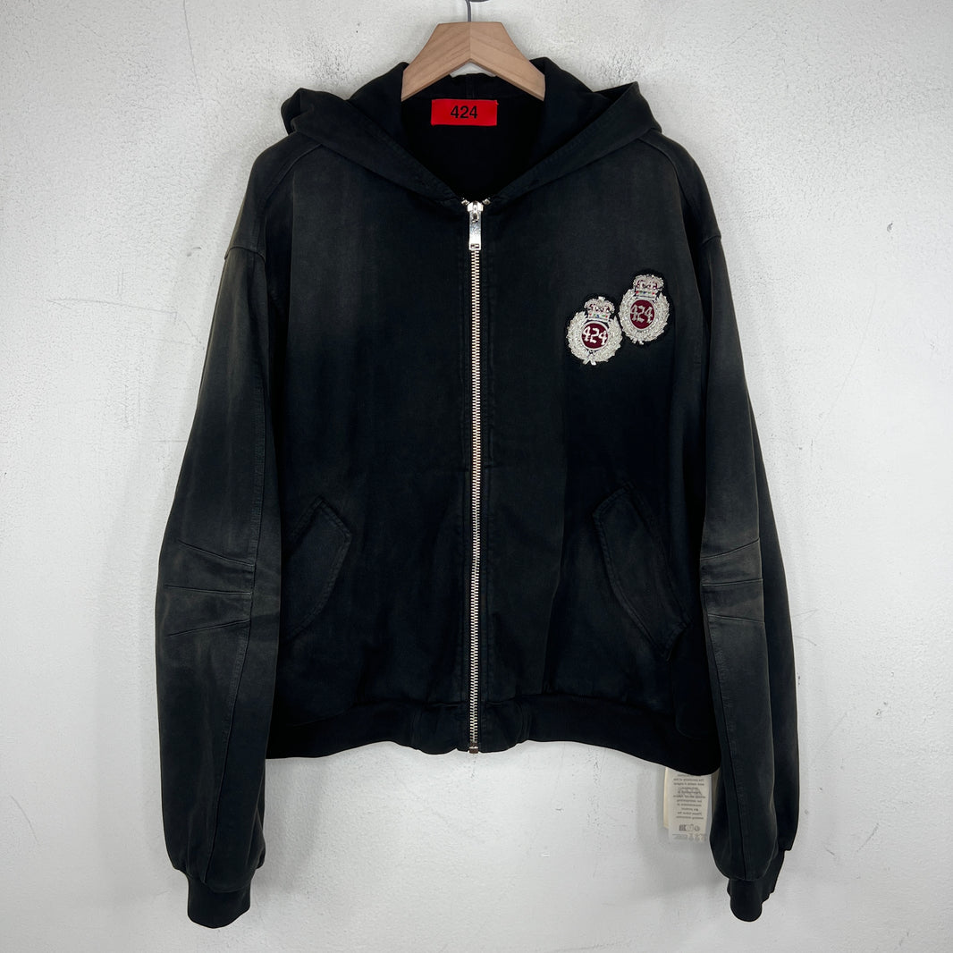 424 Black Double Crest Embellished Hoodie