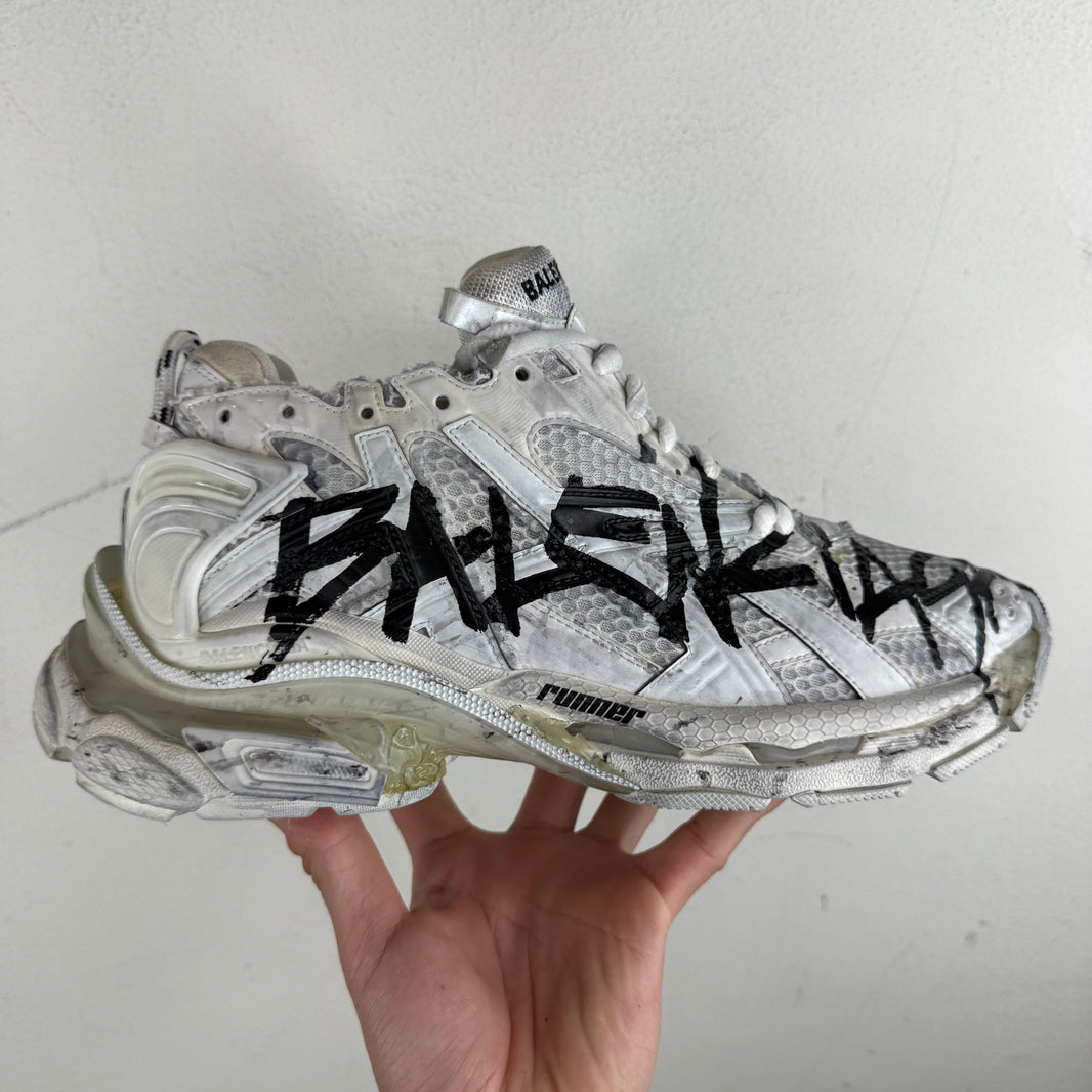 Balenciaga White Sample Graffiti Runner Sneakers