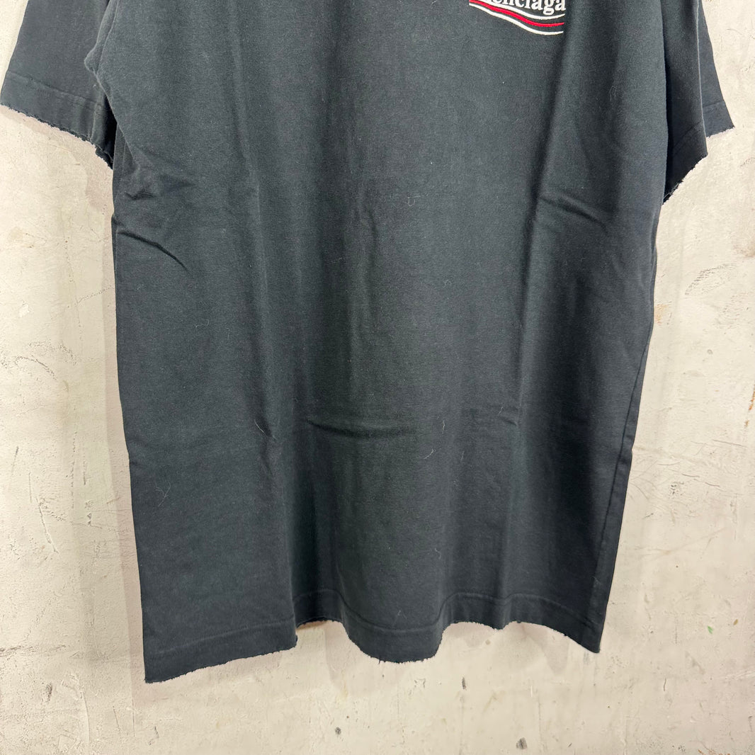 Balenciaga Distressed Black Embroidered Campaign T-Shirt