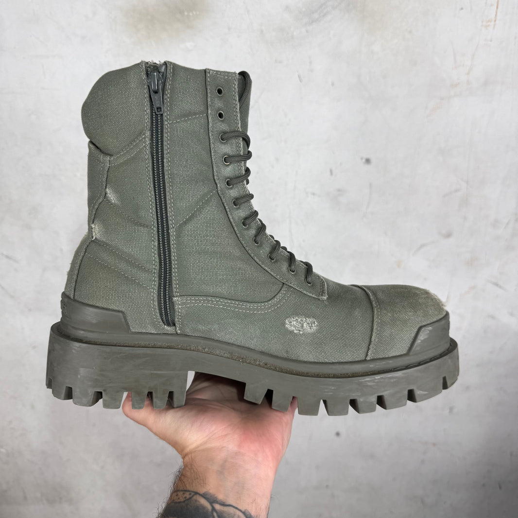 Balenciaga Khaki Distressed Strike Boots