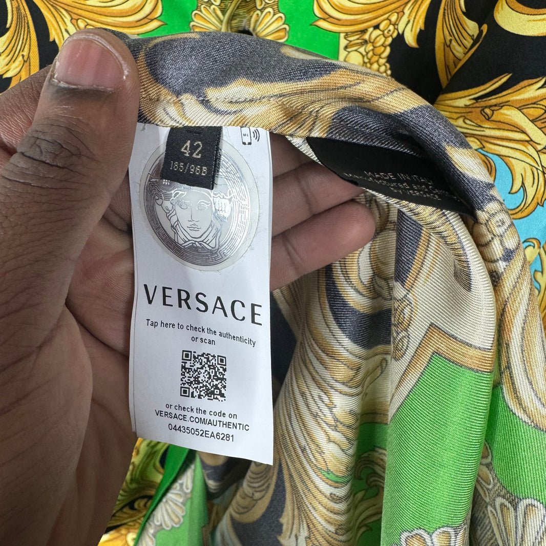 Versace Silk Green Button Up L/S Shirt