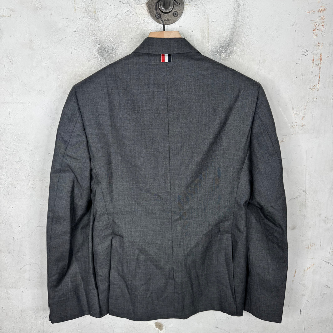 Thom Browne Dark Grey Striped Partial Lined Blazer
