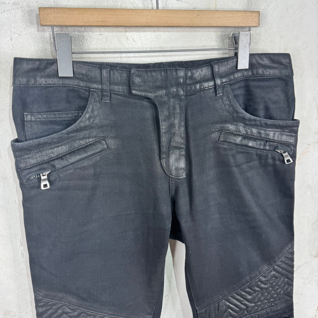 Balmain Waxed Biker Jeans