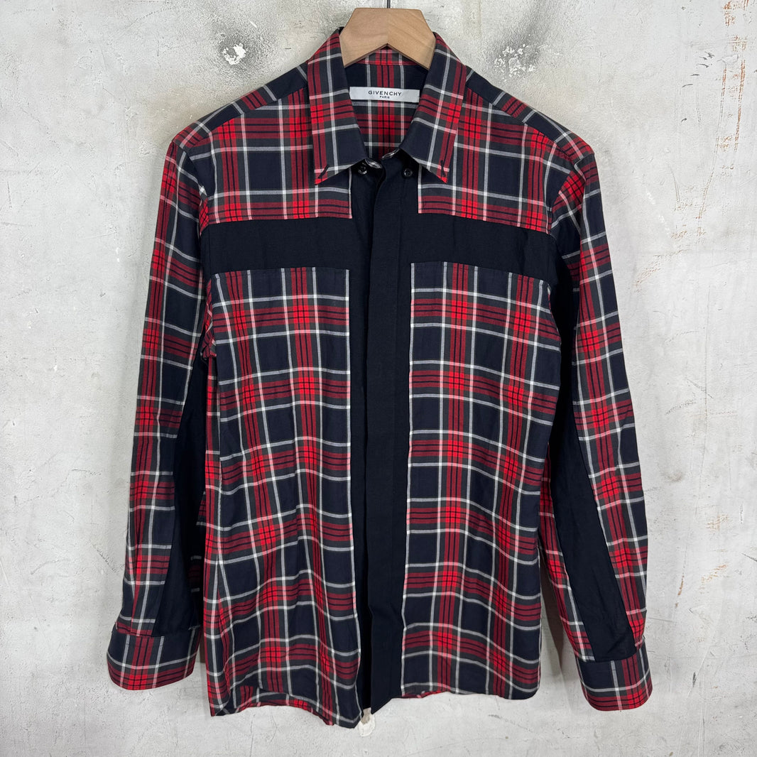 Givenchy Red/Navy Plaid Shirt Black Cross Front